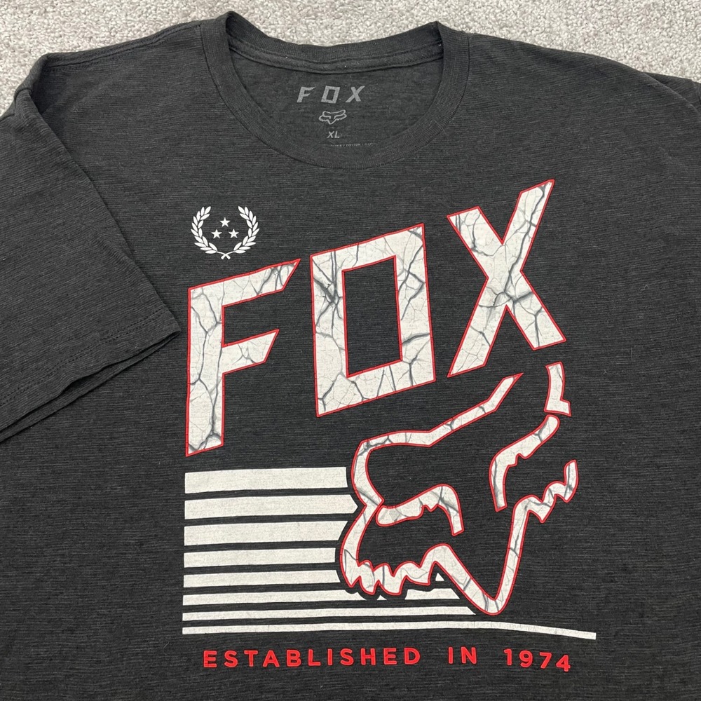 Fox Racing T-Shirt Mens XL Established 1974 Graphic Charcoal Grey Short Sleeve